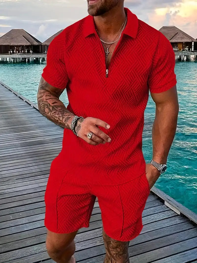 Classic Men's Polo Shirt and Shorts Set - Breathable and Comfortable for Casual Wear and Sports