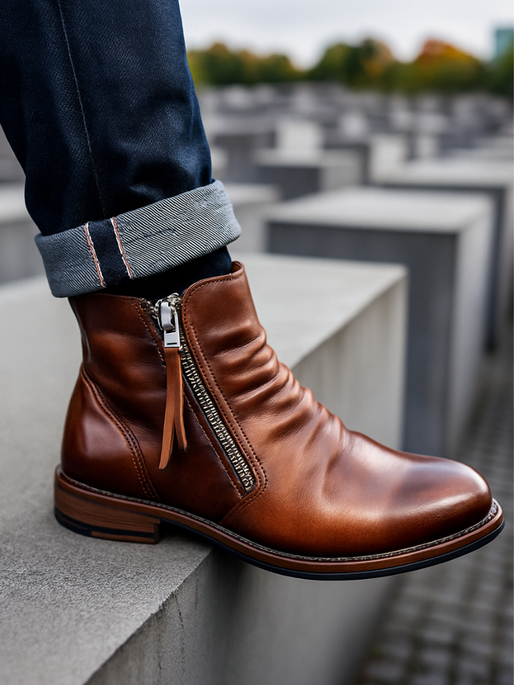 Men's Comfortable PU Leather Boots with Zipper - Non-Slip and Breathable
