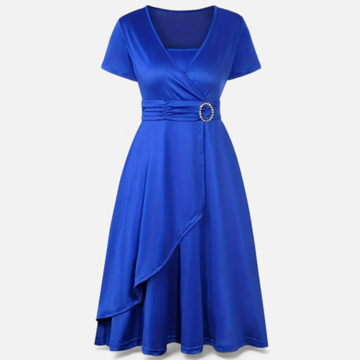 Elegant Rhinestone V-Neck Asymmetric Women's Evening Dress