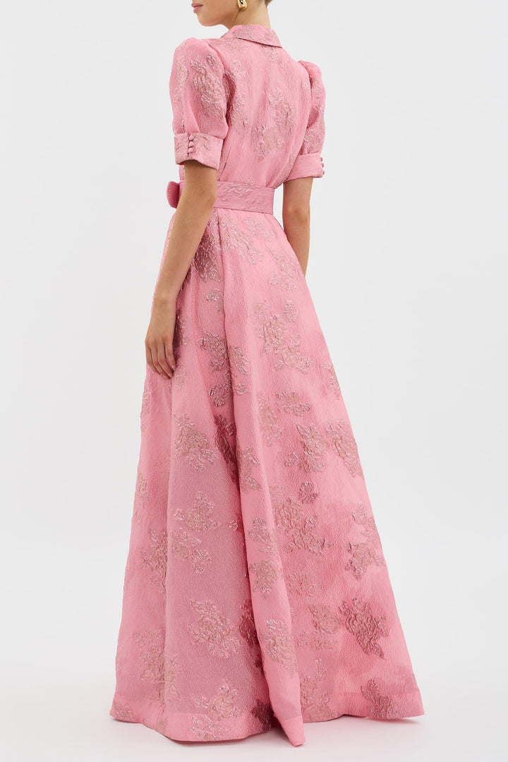 Elegant Floral Women's Maxi Dress with Short Puff Sleeves