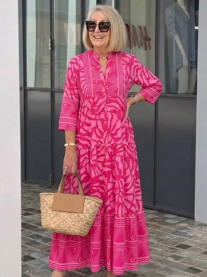 Elegant Breathable Women's Button Front Midi Dress