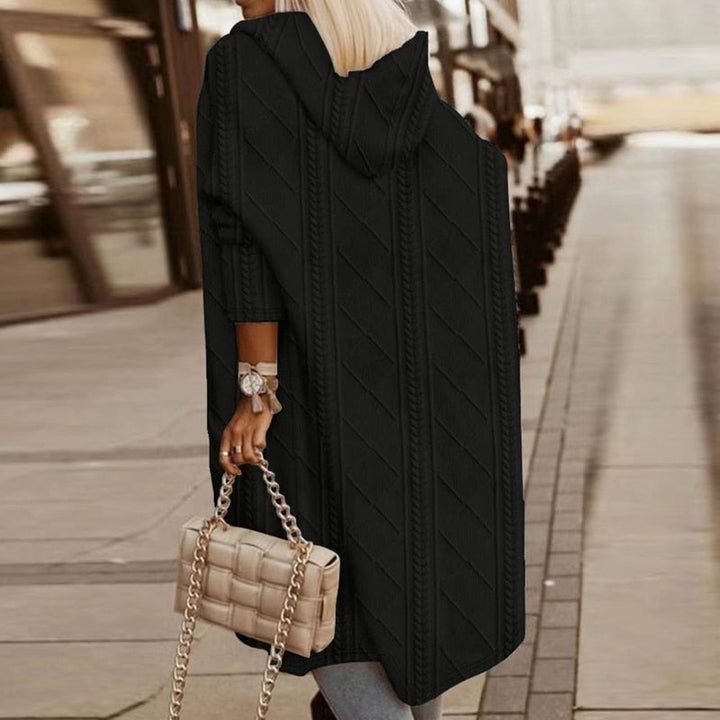 Women's Long Hooded Cardigan - Comfortable Knit Sweater with Relaxed Fit