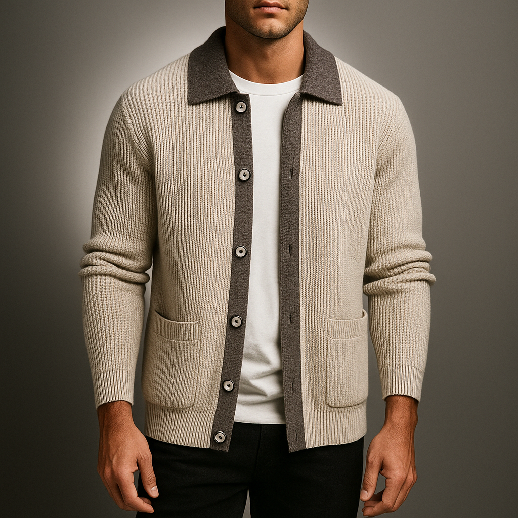Classic Men's Knit Cardigan with Button Placket for Fall and Winter