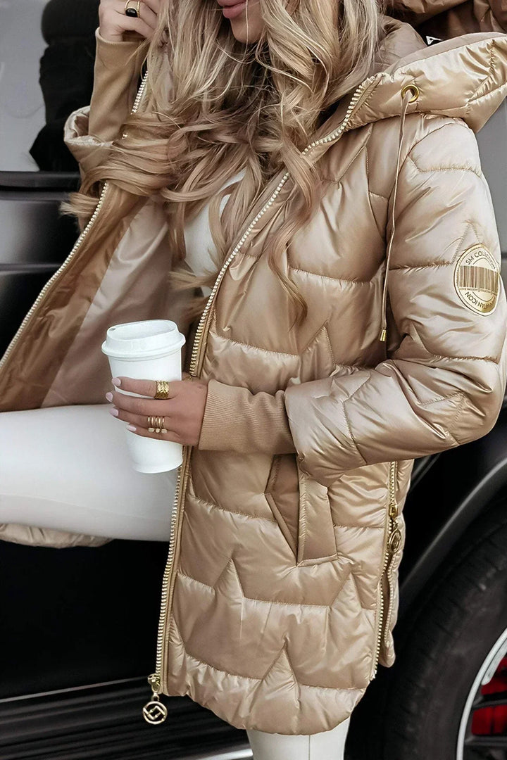 Long Quilted Women's Winter Jacket with Hood - Warm Puffer Jacket