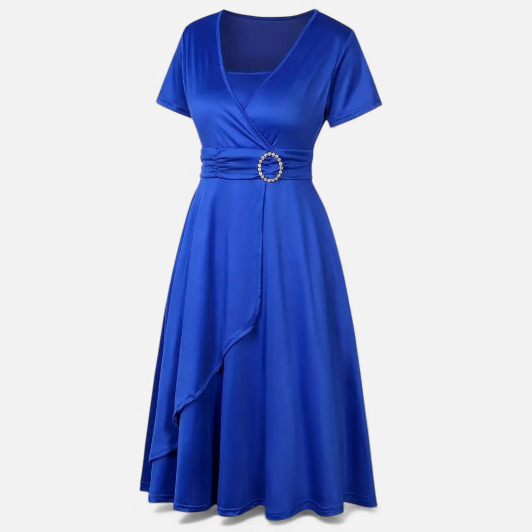 Elegant Rhinestone V-Neck Asymmetric Women's Evening Dress