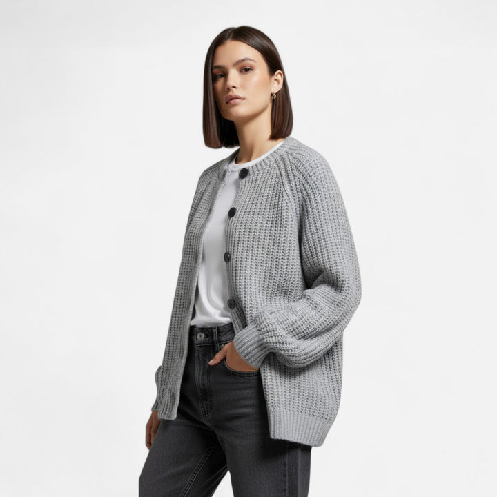 Women's Vintage Knit Cardigan with Round Neckline