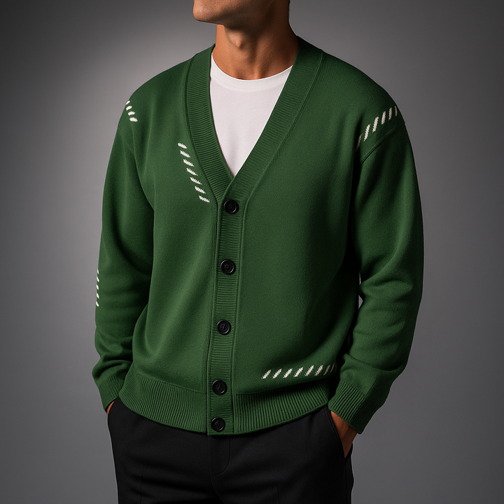Structured Men's Sweater with Signature Embroidery Pattern - Lightweight Warmth