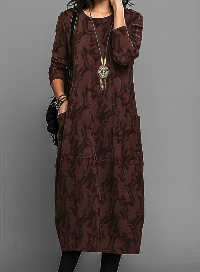 Elegant Women's Winter Dress with Long Sleeves - Form-Fitting Long Sleeve Dress for Cold Days