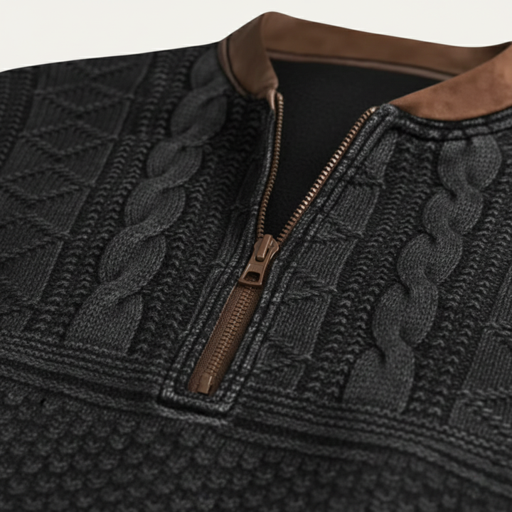 Stylish Casual Men's Half Zip Sweater with Elbow Patches