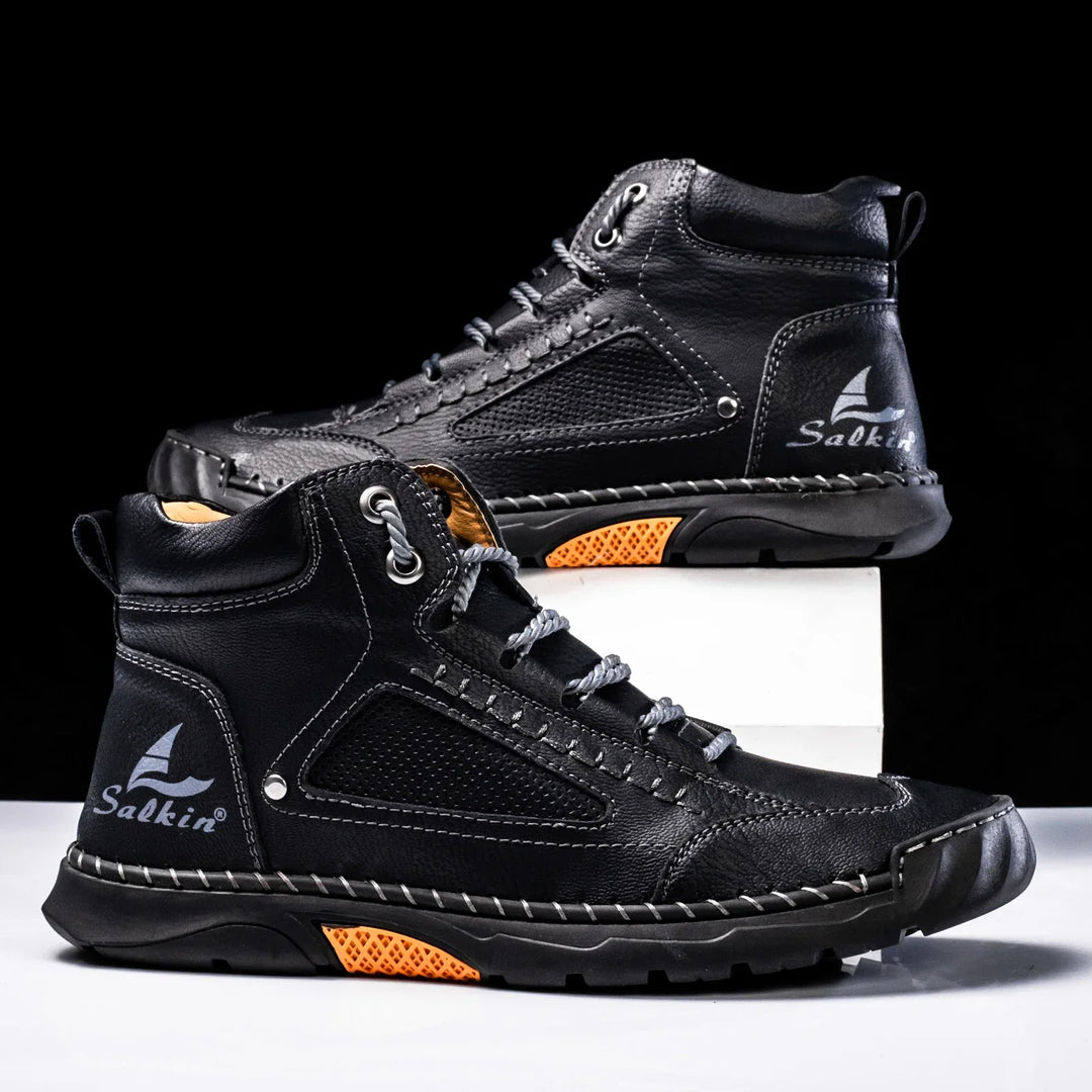 Men's Premium Leather High-Top Sneakers - Waterproof and Breathable
