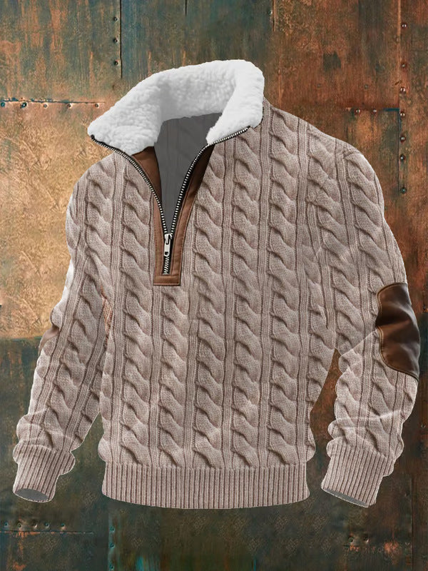 Quilted Men's Pullover with Zipper and High Collar