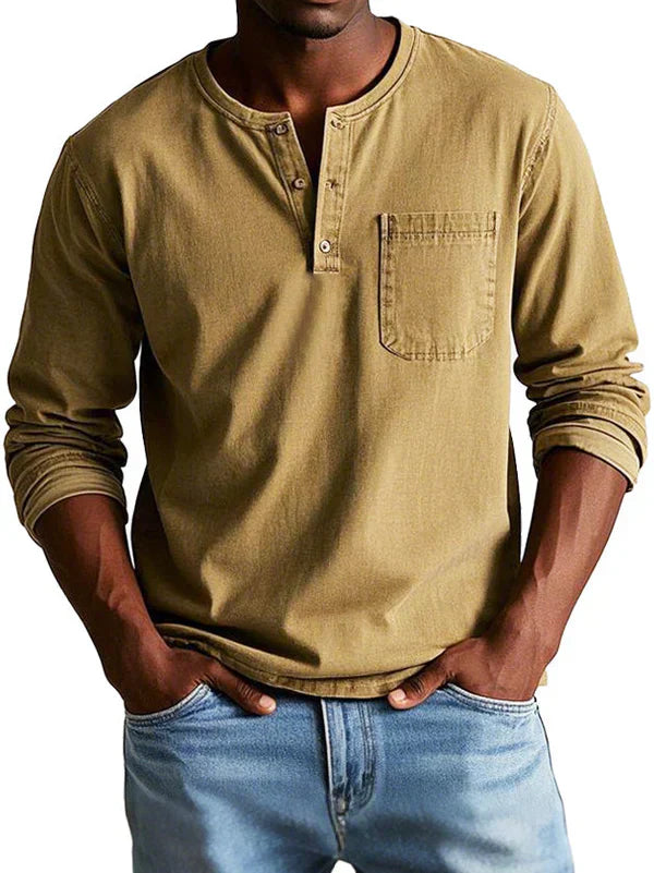 Casual Long Sleeve Men's Henley Shirt