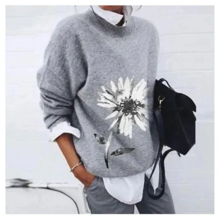 Women's Floral Fleece Pullover - Warm Cozy Sweater for Winter