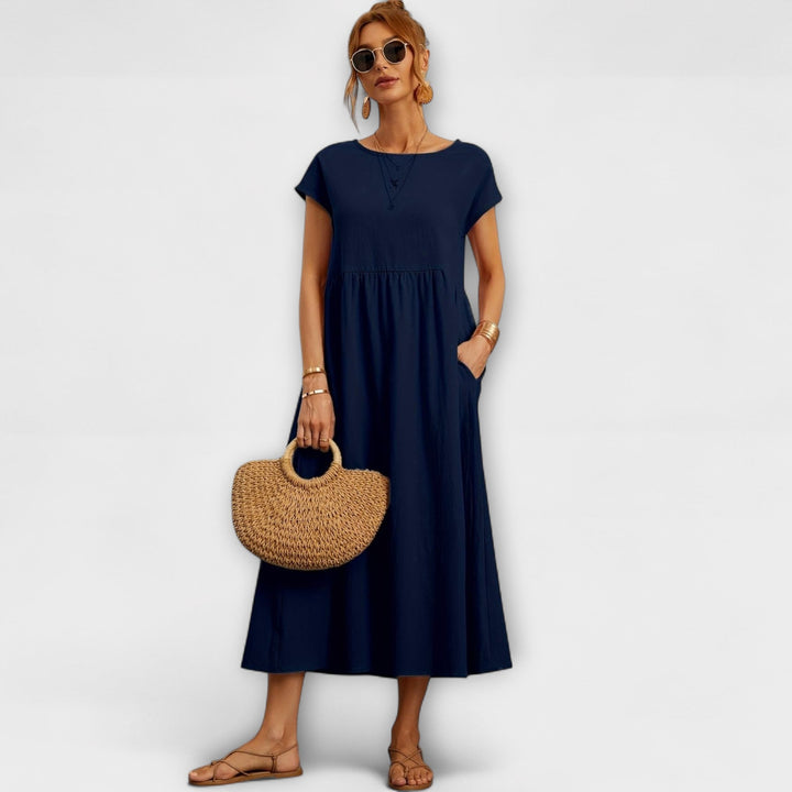 Elegant Women's Spring Dress with Flowing Silhouette - Light and Airy