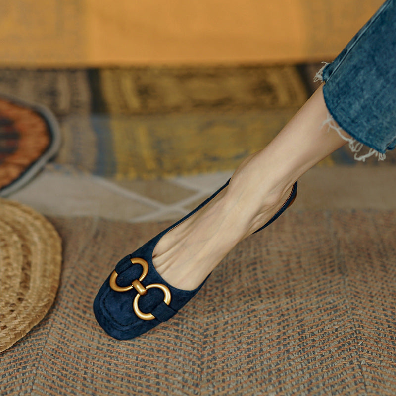 Elegant Women's Suede Slingback Ballet Flats with Gold Accents