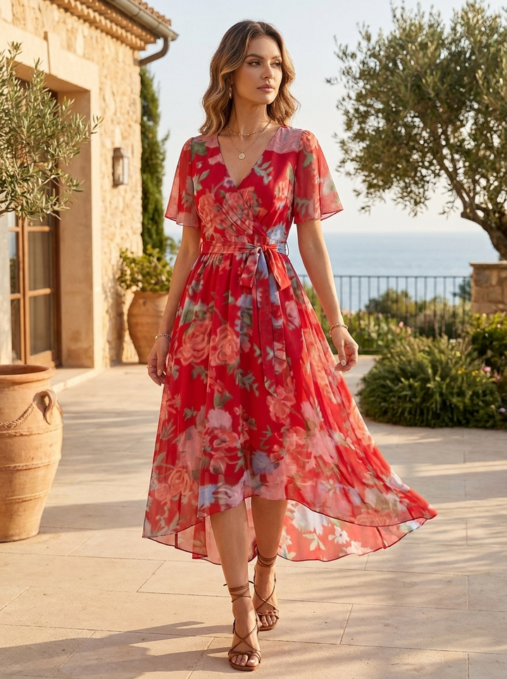 Elegant Printed Women's Wrap Dress