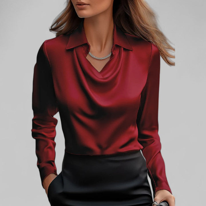 Elegant Satin Waterfall Neckline Women's Blouse