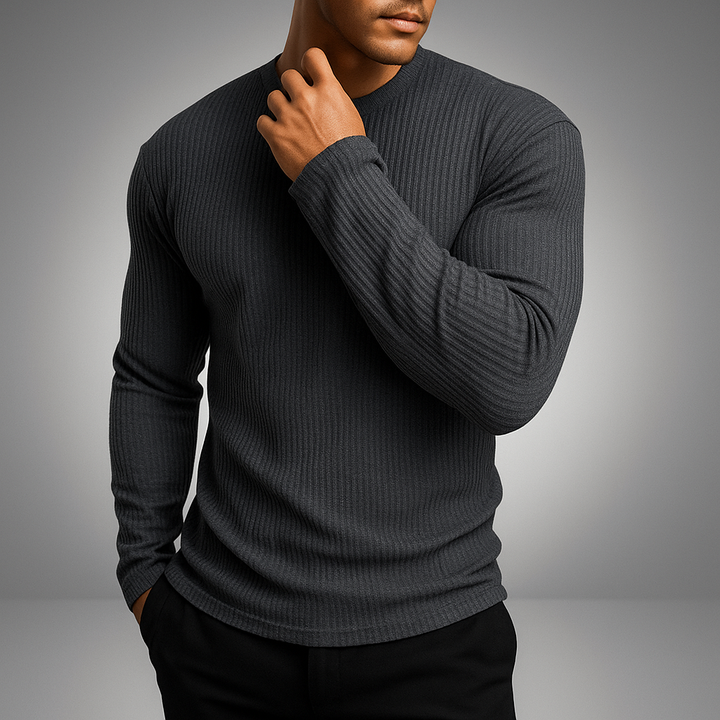 Ribbed Knit Sweater Men - Modern Essential Knit with Vertical Rib Structure
