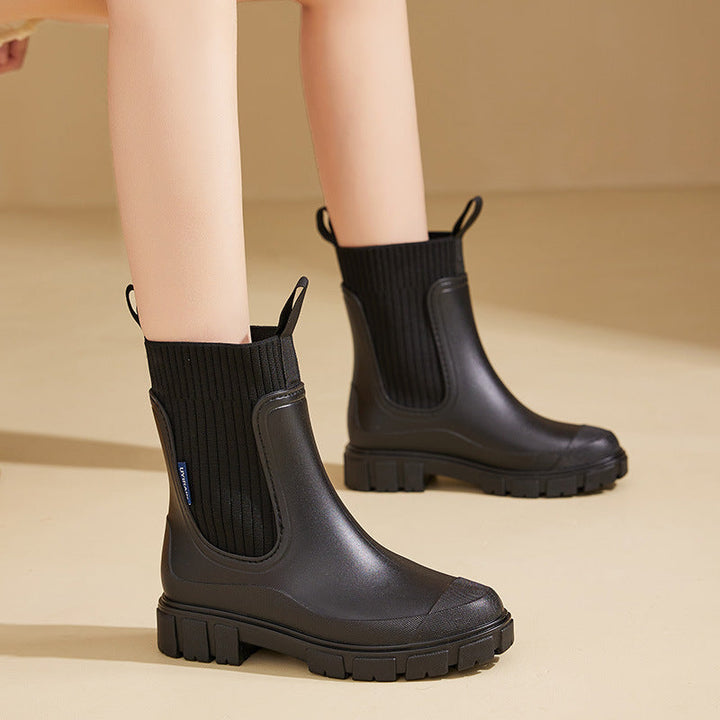 Waterproof Women's Rain Boots with Non-Slip Sole - Chelsea Boot Style