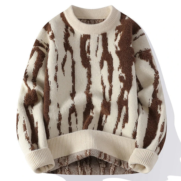 Men's Abstract Dune Pattern Knit Sweater - Crewneck Midweight Knit Pullover