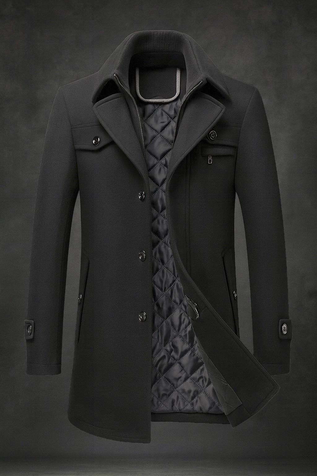 Men's Winter Coat with Textured Collar - Warm Lined and Durable