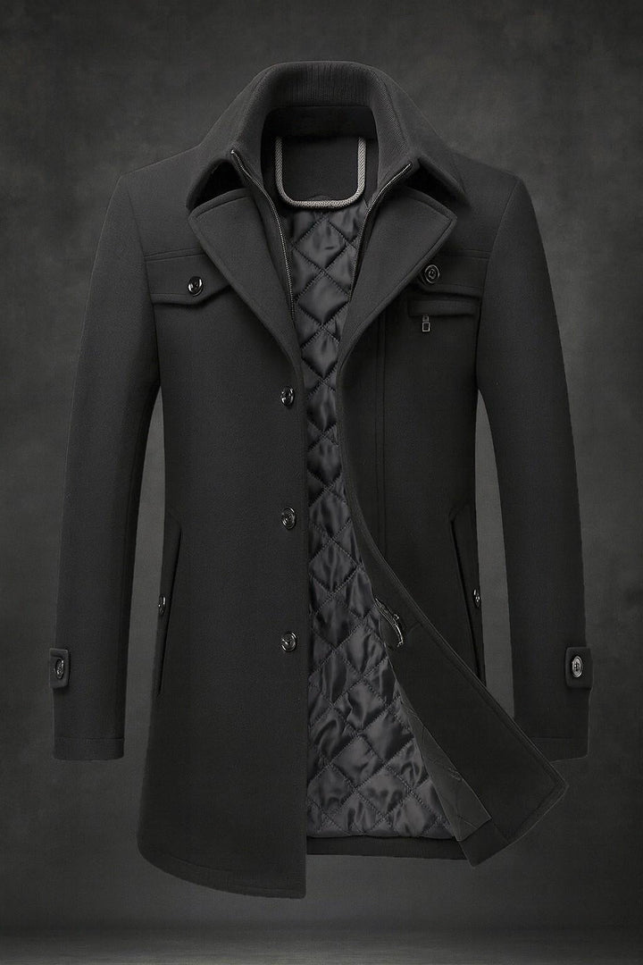 Men's Winter Coat with Textured Collar - Warm Lined and Durable
