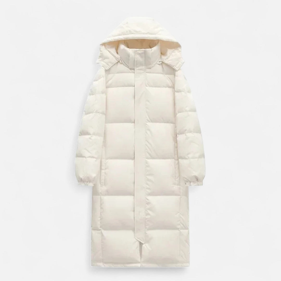 Long Warm Women's Quilted Jacket with Hood