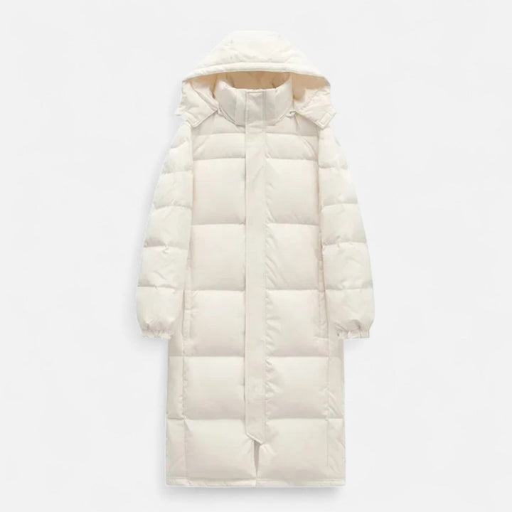 Long Warm Women's Quilted Jacket with Hood