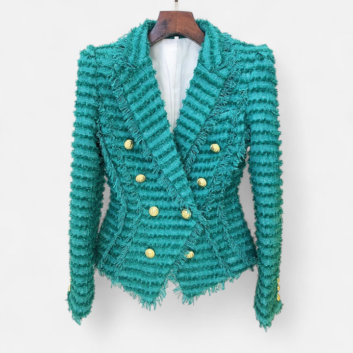 Elegant Slim Fit Women's Tweed Blazer with Tassel Details