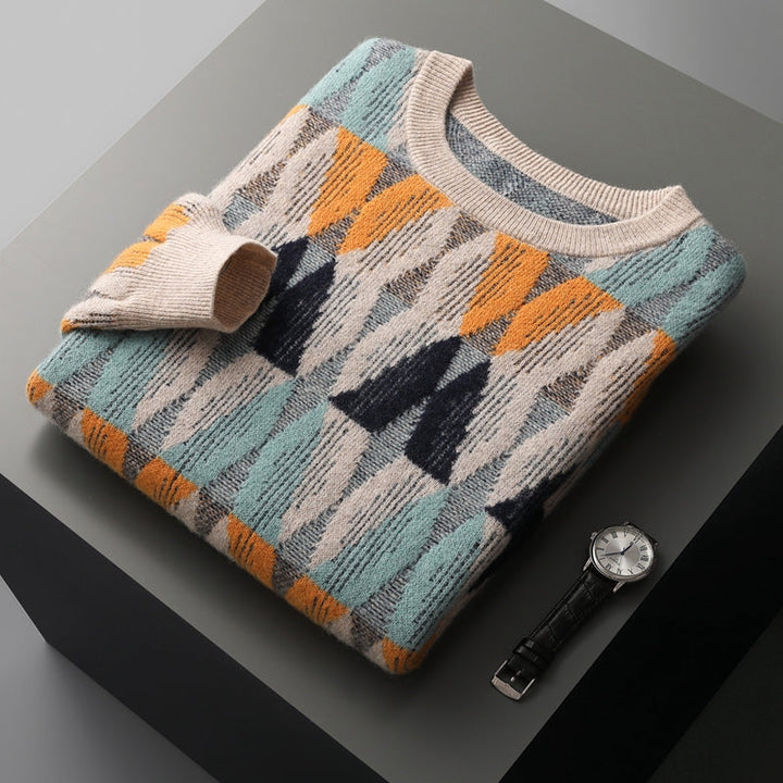 Men's Geometric Knit Sweater with Alpine Pattern