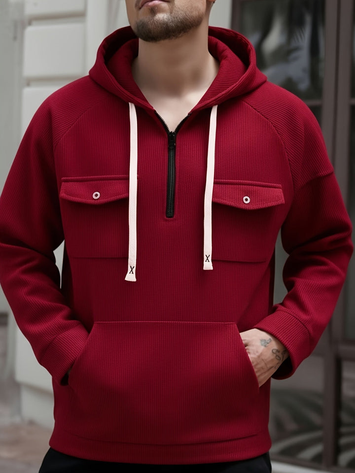 Men's Quarter-Zip Hoodie with Chest Pockets