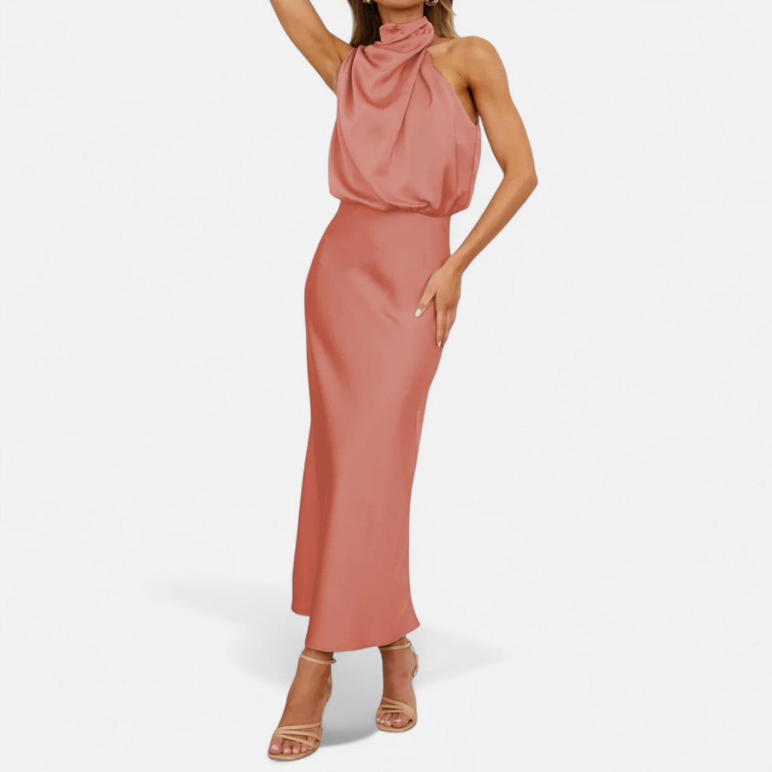 Women's Elegant Sleeveless Long Satin Dress