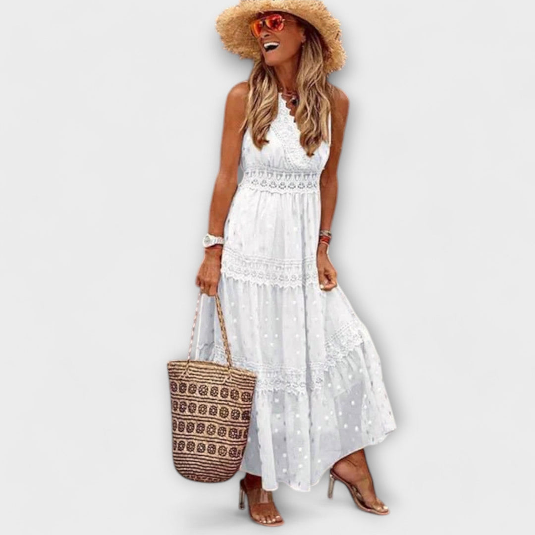 Women's Boho Maxi Dress with Lace Details - Elegant Summer Dress