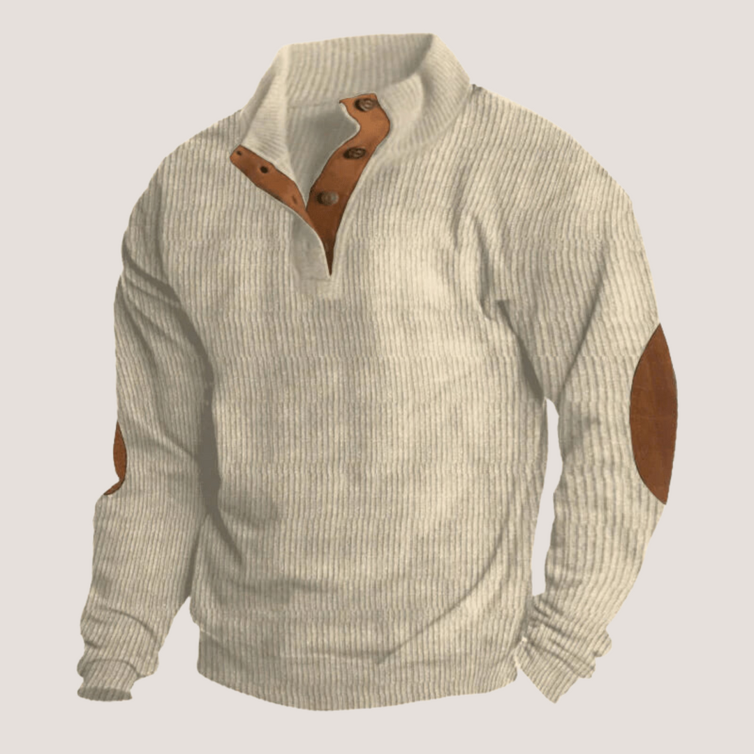 Ribbed Men's Sweater with Suede Elbow Patches