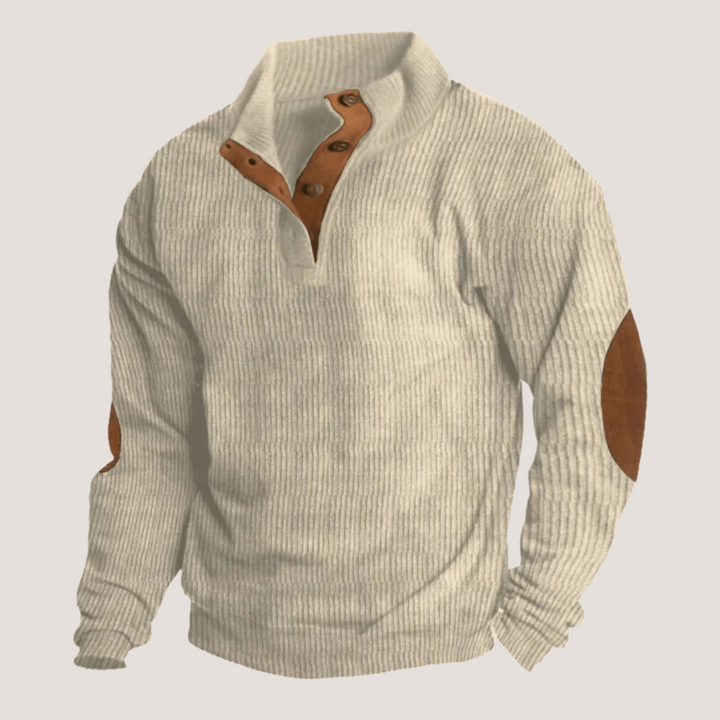 Ribbed Men's Sweater with Suede Elbow Patches