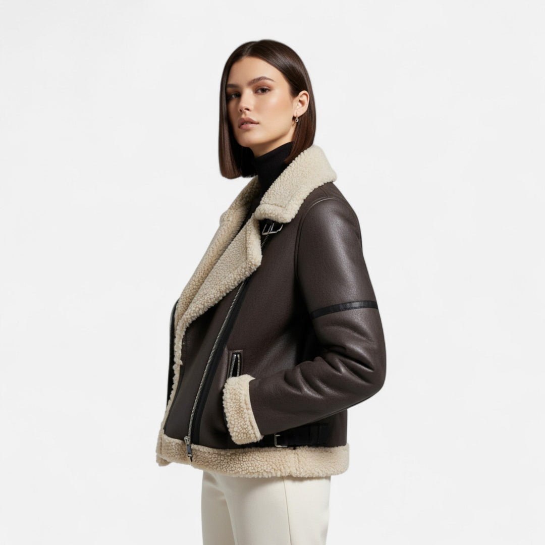 Elegant Fitted Women's Suede Leather Jacket
