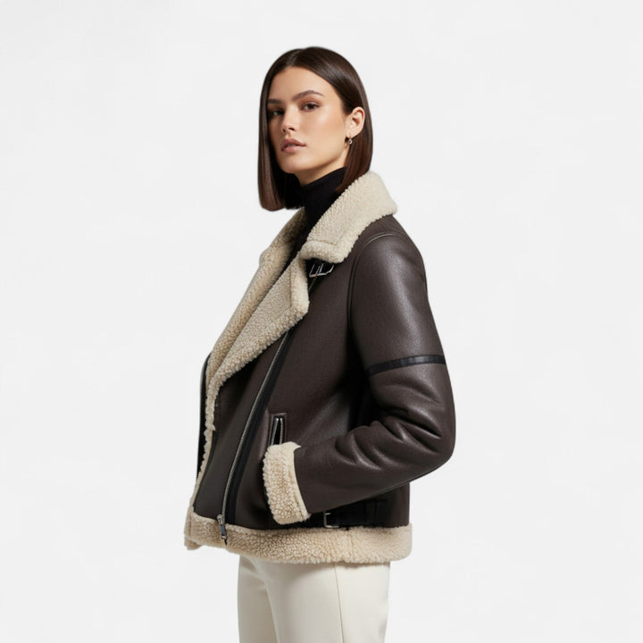 Elegant Fitted Women's Suede Leather Jacket