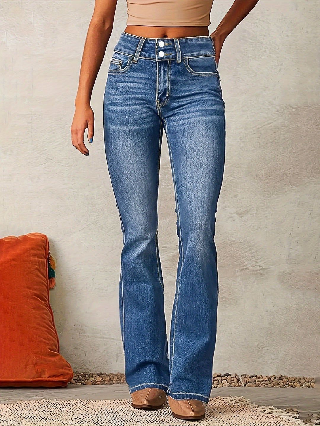 High-Waist Stretch Flare Jeans - Women's Figure-Flattering Jeans