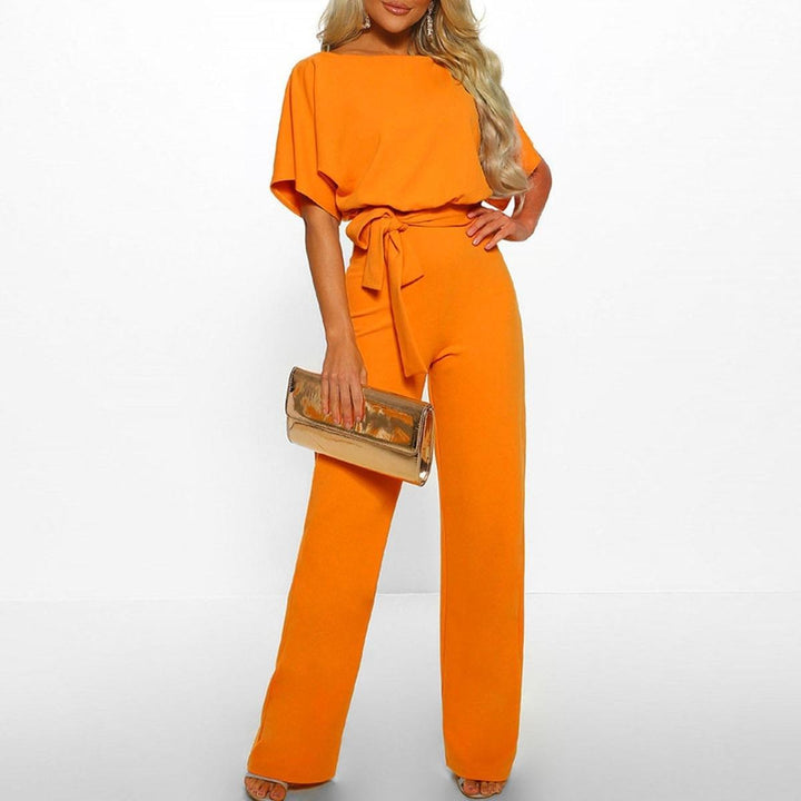 Casual Belted Women's Short Sleeve Jumpsuit