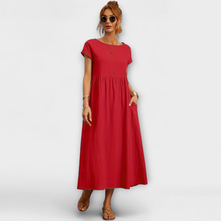 Elegant Women's Spring Dress with Flowing Silhouette - Light and Airy