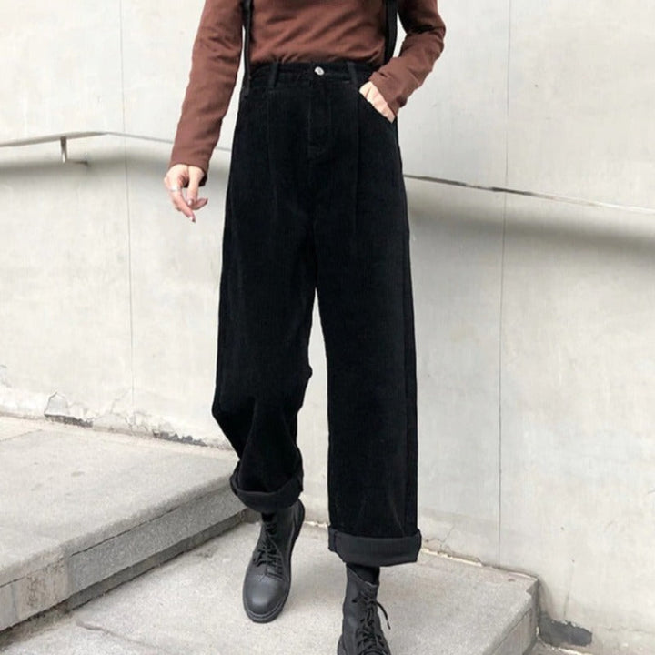 High-Quality Women's Corduroy Pants with High Waist - Straight Fit