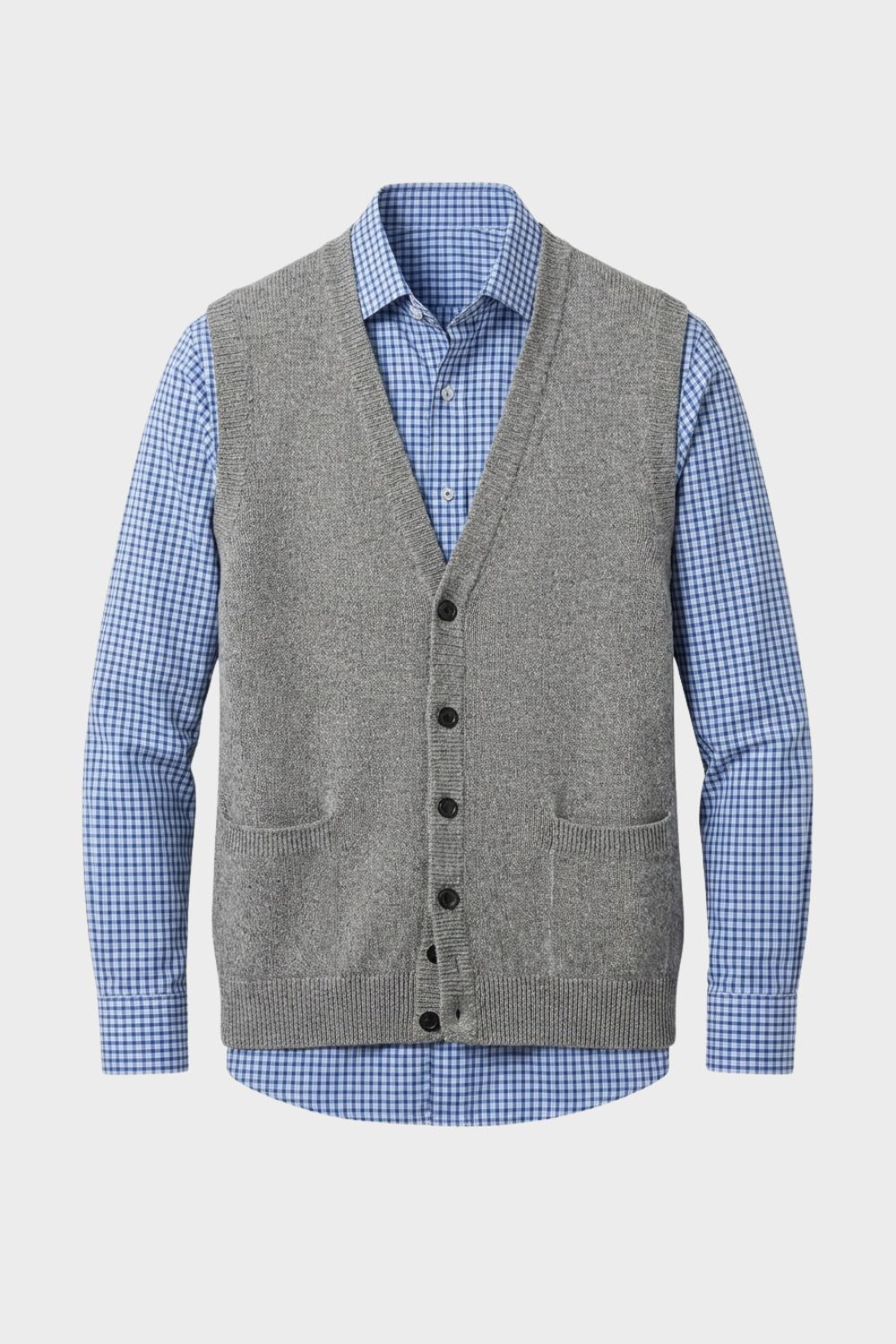 Classic V-Neck Men's Knit Vest with Button Front