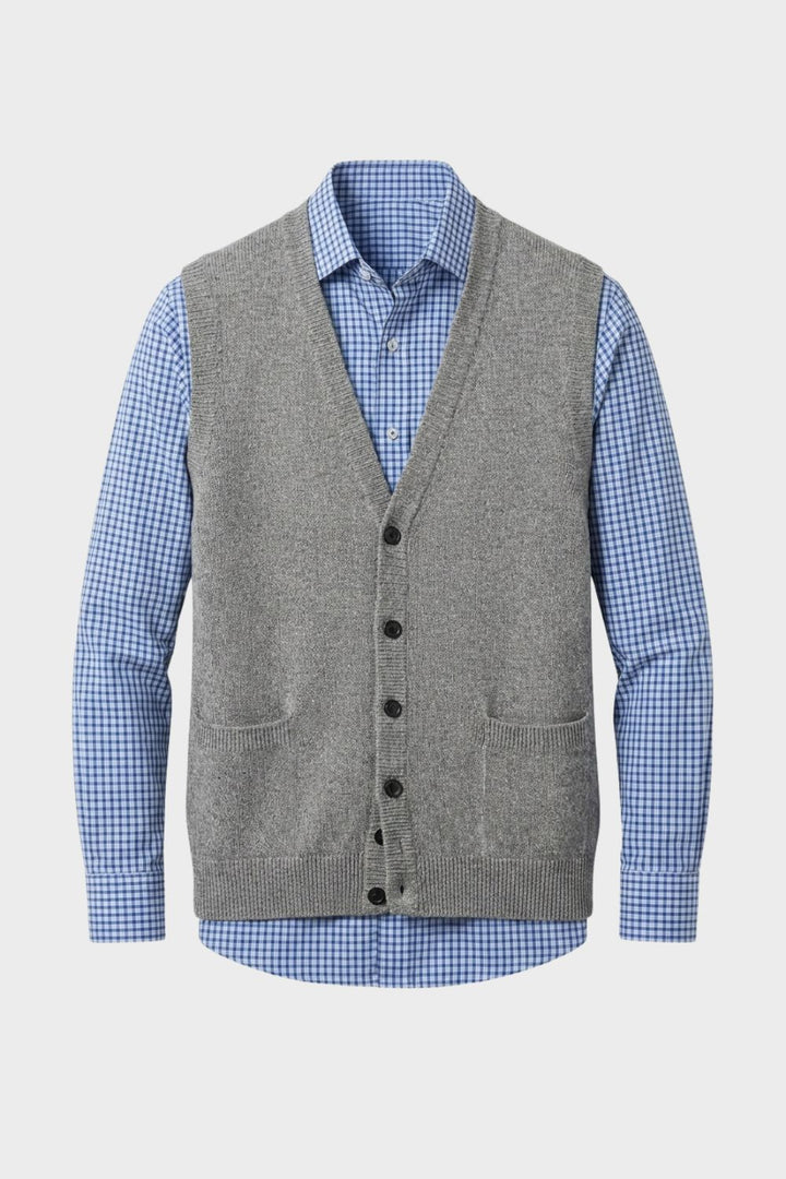 Classic V-Neck Men's Knit Vest with Button Front
