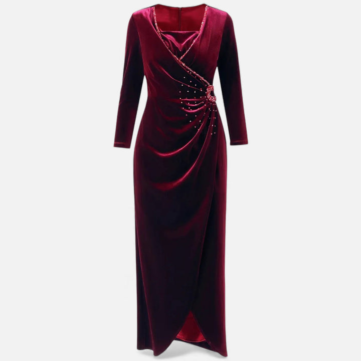 Women's Elegant Velvet Wrap Dress - Luxurious Draped Design