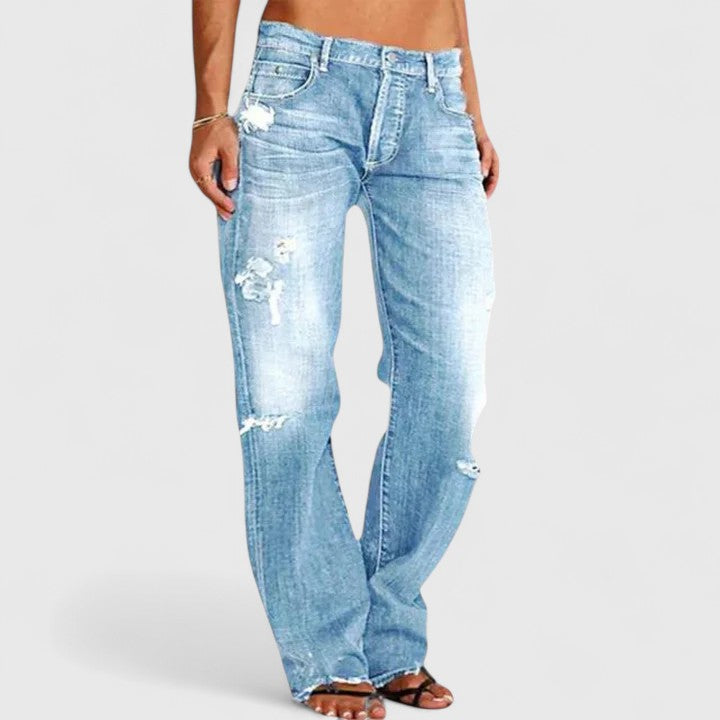 Elegant Women's Stretch Wide-Leg Jeans - Comfortable Low-Rise Pants