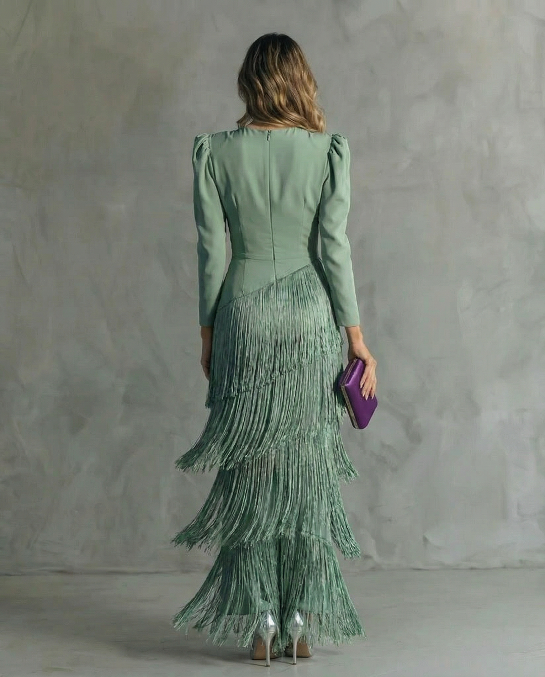 Elegant Fringe Sleeve Women Midi Wedding Guest Dress