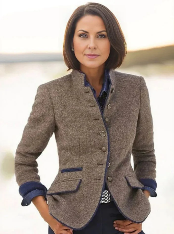 Elegant Women's Blazer Jacket with Contrast Trim - Tailored Fit