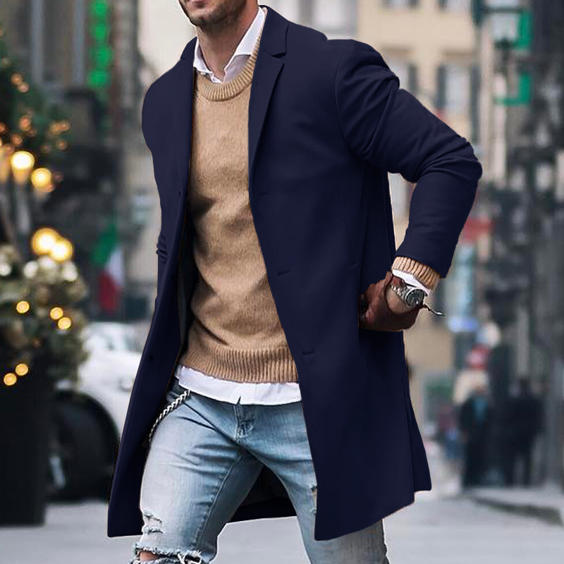 Classic Men's Coat with Lapel Collar