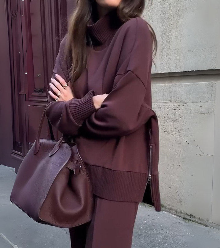Elegant High Collar Two-Piece Set Women's Outfit
