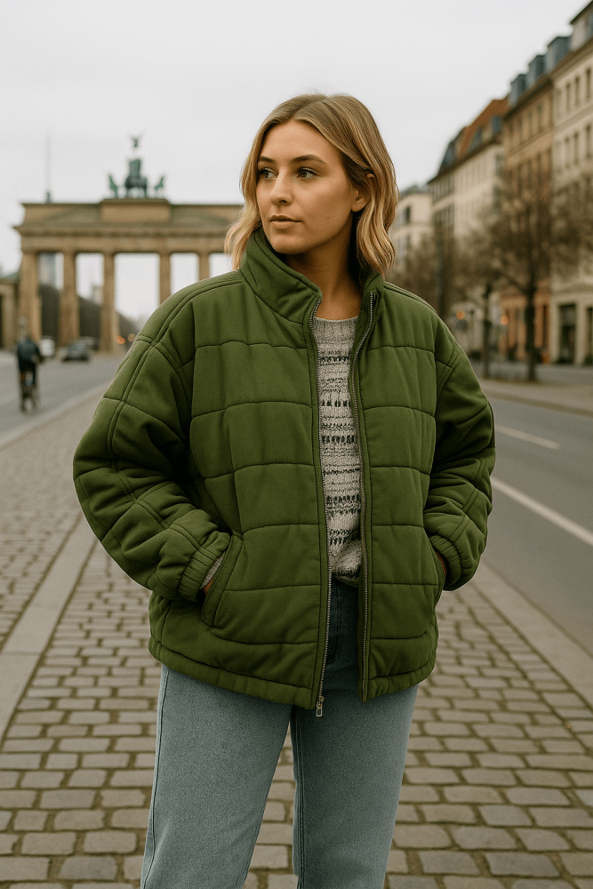 Women's Elegant Oversized Quilted Jacket - Lightweight and Warm-Lined